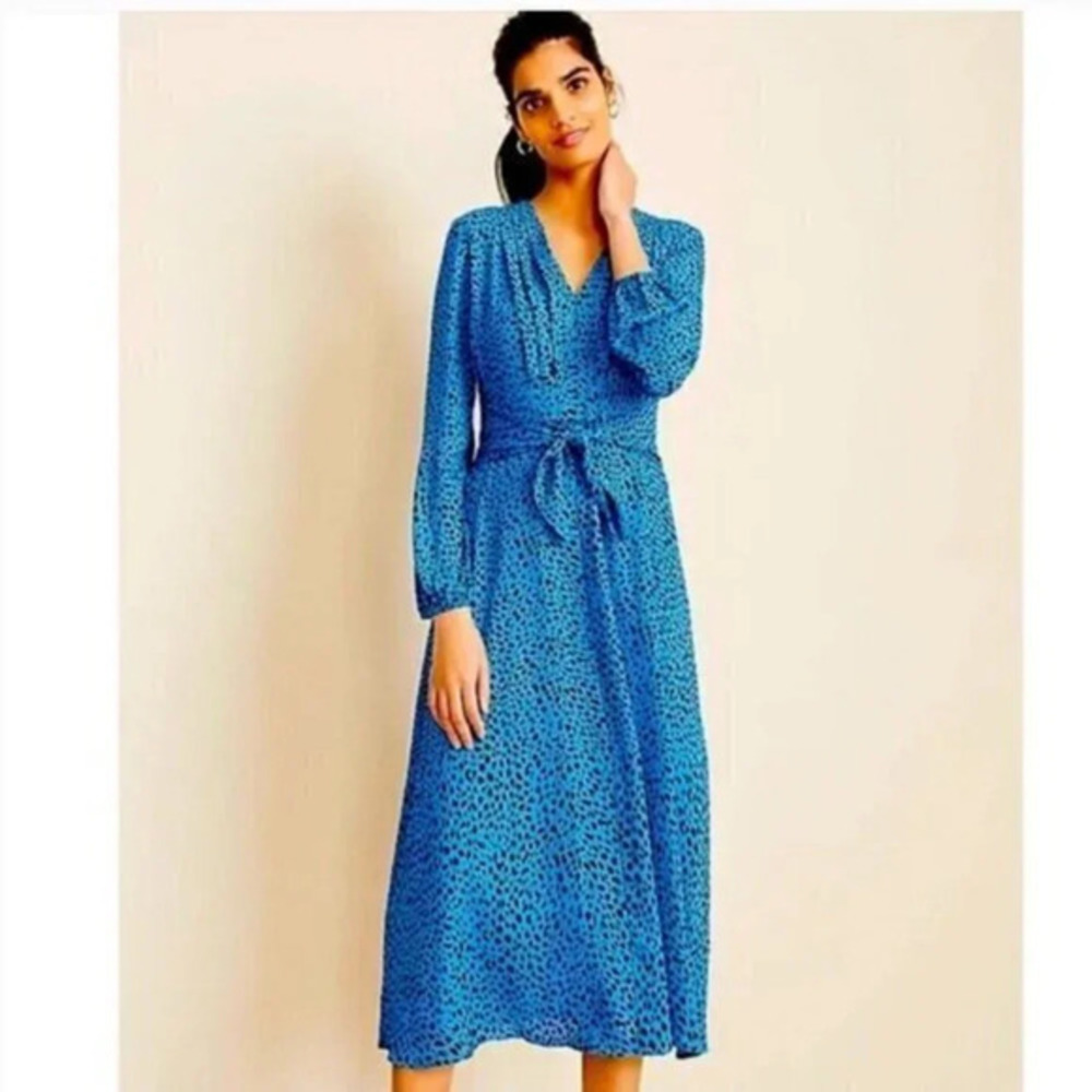 Ann Taylor Leopard Print Tie Front Midi Dress